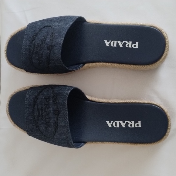 Prada Denim Embroidered Platform Espadrilles Sz 39 / US 8.5-9 - Picture 4 of 12